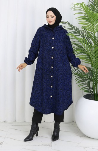 Leopard Pattern Hooded Cashmere Coat 0187-03 Saks Black 0187-03