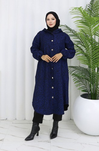 Leopard Pattern Hooded Cashmere Coat 0187-03 Saks Black 0187-03