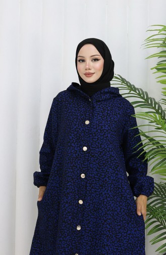 Leopard Pattern Hooded Cashmere Coat 0187-03 Saks Black 0187-03