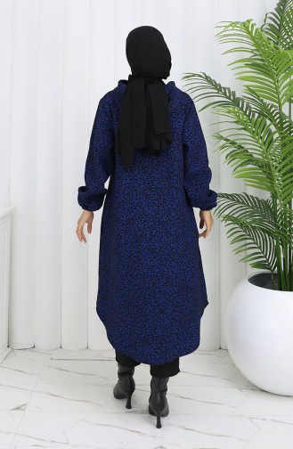 Leopard Pattern Hooded Cashmere Coat 0187-03 Saks Black 0187-03