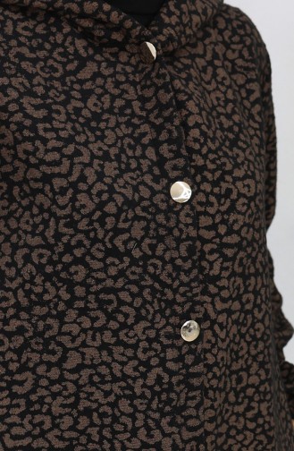 Leopard Pattern Hooded Cashmere Coat 0187-04 Brown Black 0187-04