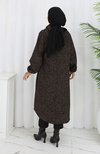 Leopard Pattern Hooded Cashmere Coat 0187-04 Brown Black 0187-04
