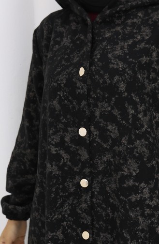 Patterned Hooded Cashmere Coat 0187A-01 Black Beige 0187A-01