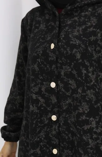 Manteau à Capuche En Cachemire à Motifs 0187A-01 Noir Beige 0187A-01