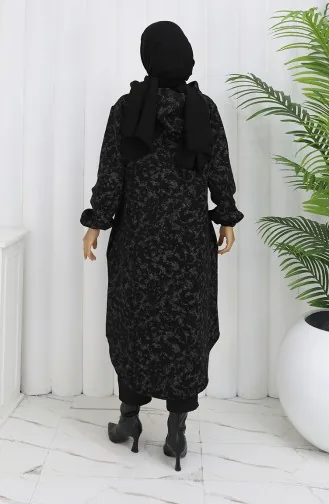 Manteau à Capuche En Cachemire à Motifs 0187A-01 Noir Beige 0187A-01