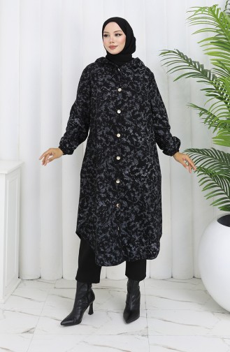 Patterned Hooded Cashmere Coat 0187A-02 Black Gray 0187A-02