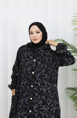 Patterned Hooded Cashmere Coat 0187A-02 Black Gray 0187A-02