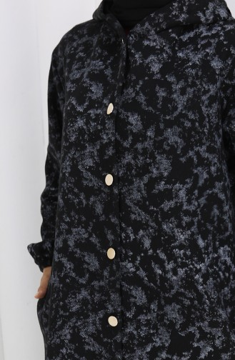 Patterned Hooded Cashmere Coat 0187A-02 Black Gray 0187A-02