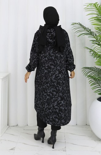 Patterned Hooded Cashmere Coat 0187A-02 Black Gray 0187A-02