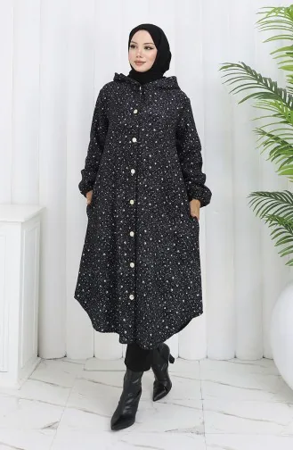 Kasjmier Jas Met Druppelpatroon En Capuchon 0187B-01 Zwart En Wit 0187B-01