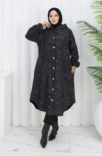 Kasjmier Jas Met Druppelpatroon En Capuchon 0187B-01 Zwart En Wit 0187B-01