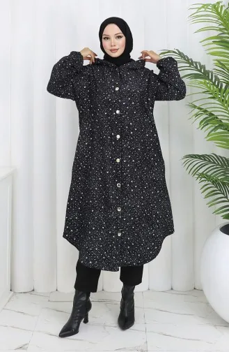 Kasjmier Jas Met Druppelpatroon En Capuchon 0187B-01 Zwart En Wit 0187B-01