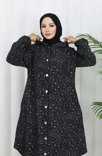 Kasjmier Jas Met Druppelpatroon En Capuchon 0187B-01 Zwart En Wit 0187B-01