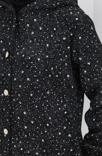 Kasjmier Jas Met Druppelpatroon En Capuchon 0187B-01 Zwart En Wit 0187B-01