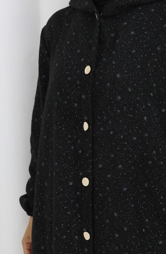 Kaschmirmantel Mit Kapuze Und Tropfenmuster 0187B-02 Schwarz Grau 0187B-02