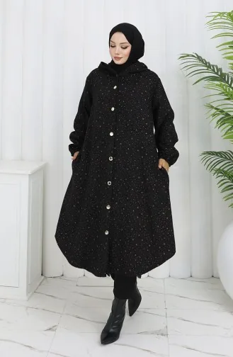 Kasjmier Jas Met Druppelpatroon En Capuchon 0187B-03 Zwartbruin 0187B-03