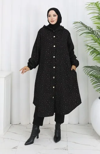 Kasjmier Jas Met Druppelpatroon En Capuchon 0187B-03 Zwartbruin 0187B-03