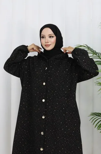 Kasjmier Jas Met Druppelpatroon En Capuchon 0187B-03 Zwartbruin 0187B-03