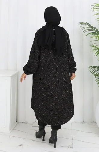 Kasjmier Jas Met Druppelpatroon En Capuchon 0187B-03 Zwartbruin 0187B-03