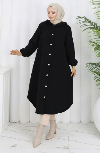 Front Buttoned Hooded Cashmere Coat 0188-01 Black 0188-01