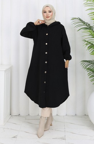 Front Buttoned Hooded Cashmere Coat 0188-01 Black 0188-01