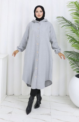 Front Buttoned Hooded Cashmere Coat 0188-02 Gray 0188-02
