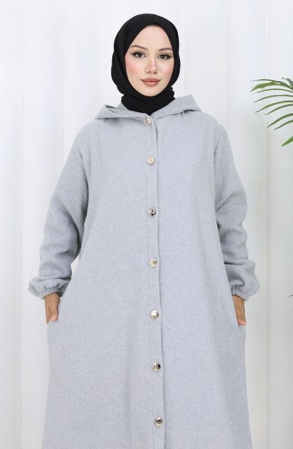 Front Buttoned Hooded Cashmere Coat 0188-02 Gray 0188-02