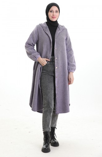 Hooded Buttoned Cashmere Coat 0201-01 Lilac 0201-01