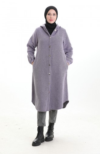 Hooded Buttoned Cashmere Coat 0201-01 Lilac 0201-01