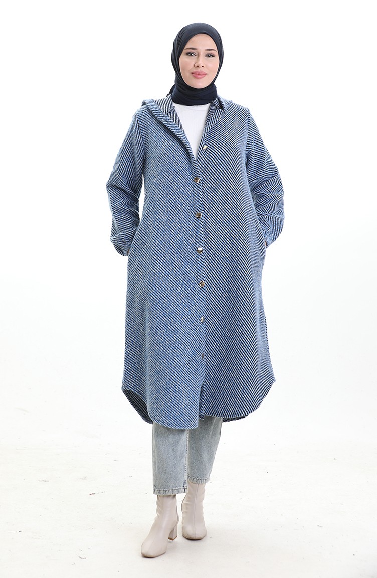 Sefamerve, Kasjmier Jas Met Capuchon En Knopen 0201-02 Indigo