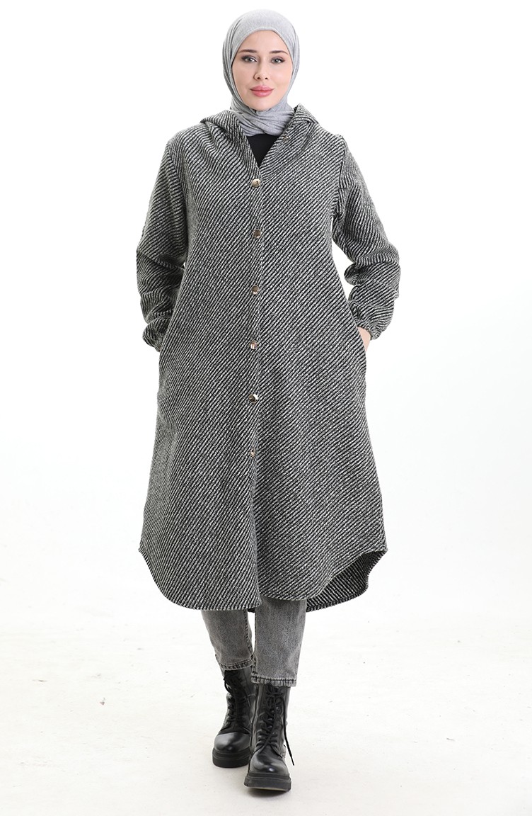 Sefamerve, Hooded Buttoned Cashmere Coat 0201-03 Khaki