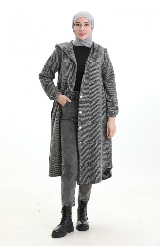 Hooded Buttoned Cashmere Coat 0201-03 Khaki 0201-03