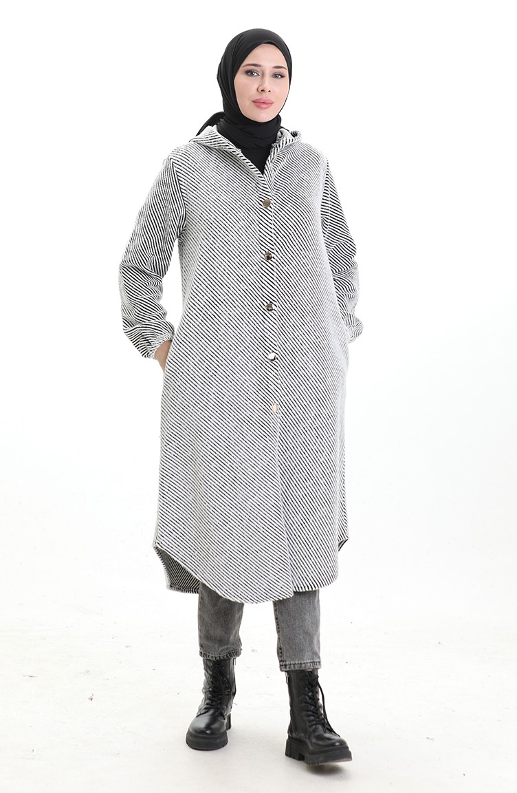 Sefamerve, Hooded Buttoned Cashmere Coat 0201-04 White