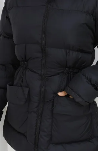 Kapüşonlu Fermuarlı Şişme Mont 0189-01 Siyah