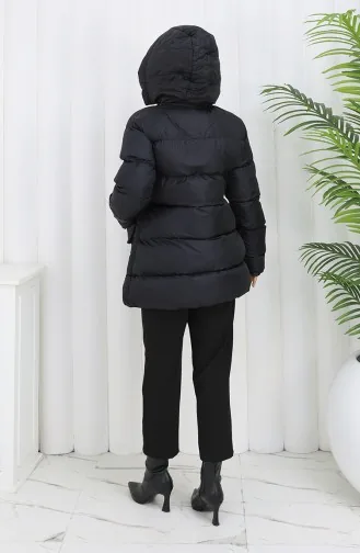 Kapüşonlu Fermuarlı Şişme Mont 0189-01 Siyah