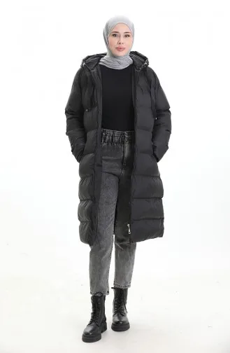 Hooded Zippered Puffer Jacket 0203-01 Black 0203-01