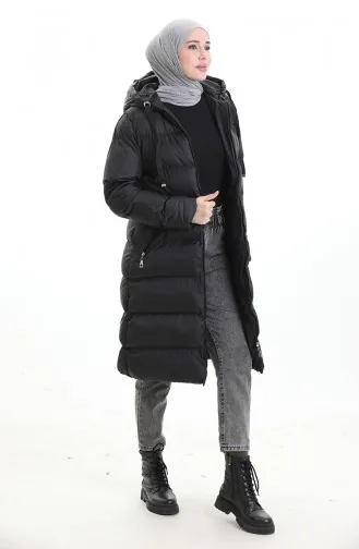 Hooded Zippered Puffer Jacket 0203-01 Black 0203-01