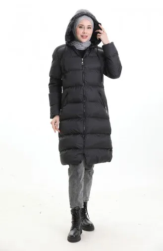 Hooded Zippered Puffer Jacket 0203-01 Black 0203-01