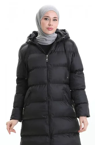 Hooded Zippered Puffer Jacket 0203-01 Black 0203-01