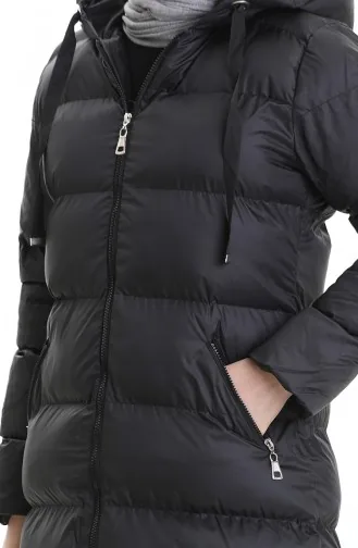 Hooded Zippered Puffer Jacket 0203-01 Black 0203-01