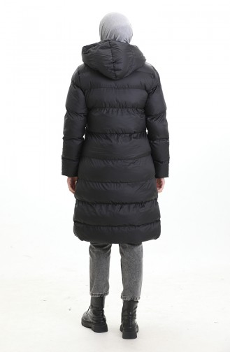 Hooded Zippered Puffer Jacket 0203-01 Black 0203-01