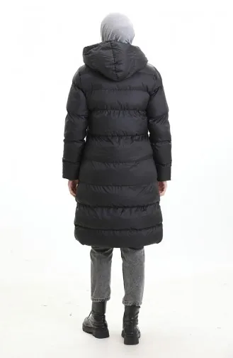 Hooded Zippered Puffer Jacket 0203-01 Black 0203-01