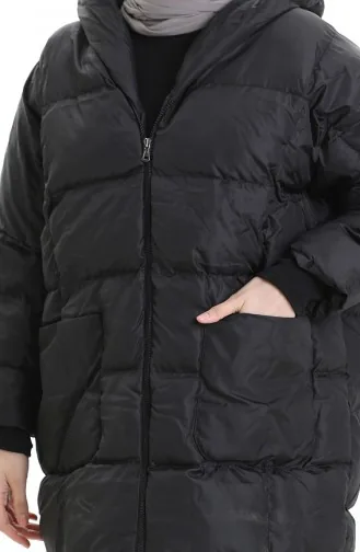 Kapüşonlu Fermuarlı Şişme Mont 0204-01 Siyah