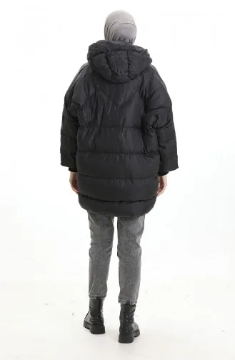 Kapüşonlu Fermuarlı Şişme Mont 0204-01 Siyah