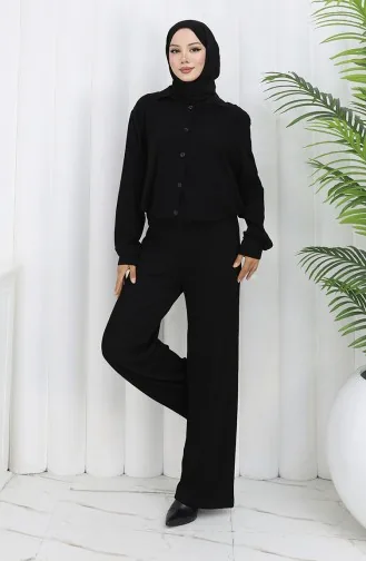 Ribbed Wide Leg Trousers 0174-01 Black 0174-01