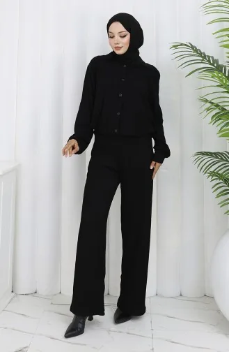 Ribbed Wide Leg Trousers 0174-01 Black 0174-01