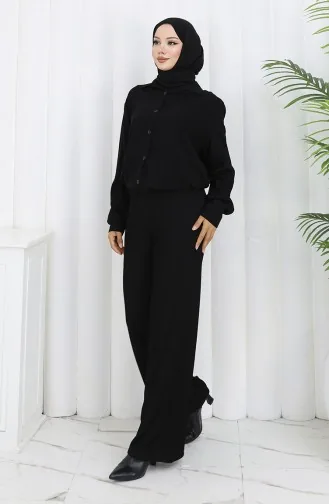Ribbed Wide Leg Trousers 0174-01 Black 0174-01