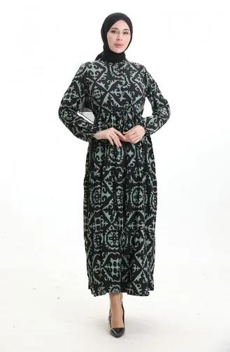 فستان من قماش الفيسكوز بخصر مربوط 7134-01 أخضر لوزي 7134-01