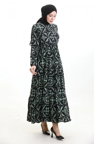 فستان من قماش الفيسكوز بخصر مربوط 7134-01 أخضر لوزي 7134-01