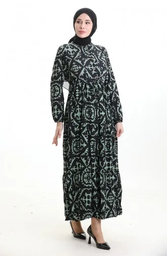 فستان من قماش الفيسكوز بخصر مربوط 7134-01 أخضر لوزي 7134-01